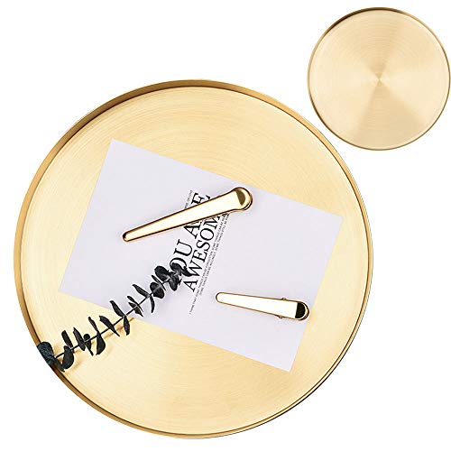 DXIA Bandeja Decorativa de Redonda de Acero Inoxidable Dorada, Bandeja de Servicio, Placa Exhibición Organizadora de Almacenamiento, para Hogar Moderno Maquillaje Perfume Joyería,12.5CM