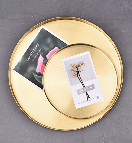 DXIA Bandeja Decorativa de Redonda de Acero Inoxidable Dorada, Bandeja de Servicio, Placa Exhibición Organizadora de Almacenamiento, para Hogar Moderno Maquillaje Perfume Joyería,12.5CM