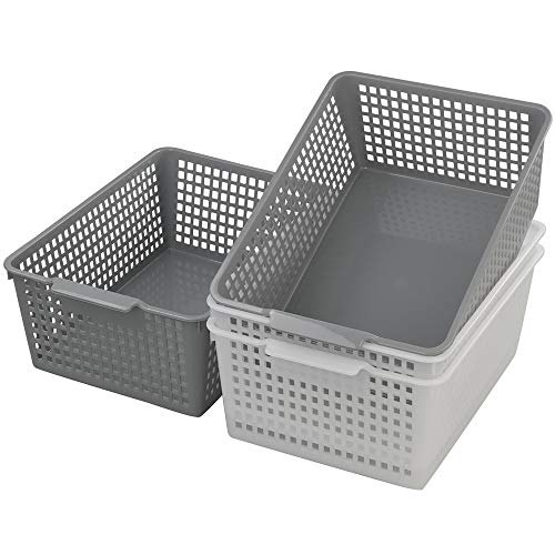 Dynko 4 Cestas de Almacenamiento de plástico, Bandejas Organizadoras de Plástico, Transparente y Gris