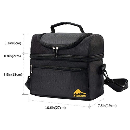 E-MANIS Térmica Bolsa Portatil Almuerzo 12L Hombre y Mujer Trabajo Hermética Comida Nevera Porta Alimentos Oficina Escuela Acampar Picnic Playa Viaje para Adultos y Niños, Negro