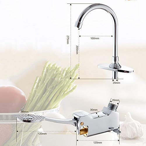 Easikc Fregadero creativo del pedal del pie Grifo de agua fría individual Lavado rotativo de 360 ​​grados Grifo del pie del lavamanos Palanca individual Orificio único Cobre completo Mezclador de coci