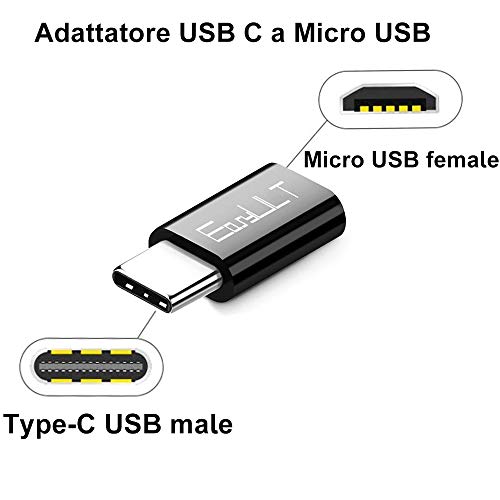 EasyULT Adaptador USB C, 4 Pack Adaptador USB Type C a Micro USB Conector Convertidor para Transferencia de Datos para XiaoMI, P20 Lite,Galaxy S9/S8 y más-Negro