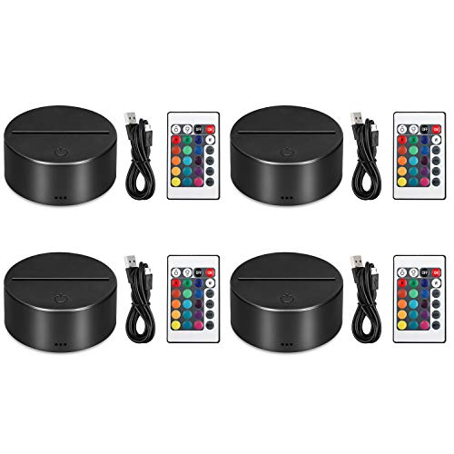 EEEkit 4 Pack 3D Night LED Light Lamp Base Control remoto Cable USB Ajustable 7 colores Decoración Luces para dormitorio Habitación infantil Sala de estar Bar Tienda Cafetería Restaurante Oficina