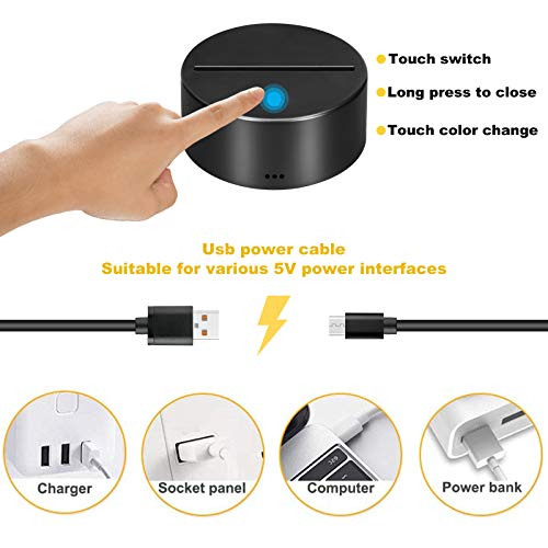 EEEkit 4 Pack 3D Night LED Light Lamp Base Control remoto Cable USB Ajustable 7 colores Decoración Luces para dormitorio Habitación infantil Sala de estar Bar Tienda Cafetería Restaurante Oficina