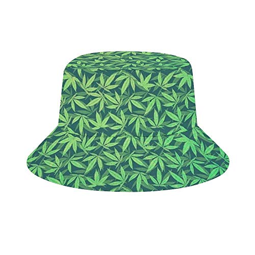 EINST Sombrero de sol estilo cubeta para hombres y mujeres plegable pescador sombrero de playa protección solar marihuana maleza hoja, Hombre, color Marihuana Weed Verde, tamaño talla única