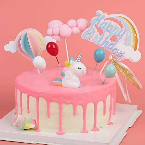 EKKONG Cake Topper Unicornio, Decoraciones de Pasteles cumpleaños 14 Piezas para la Fiesta de la Fiesta de Bienvenida al bebé cumpleaños niñas Niños (14 Piezas)