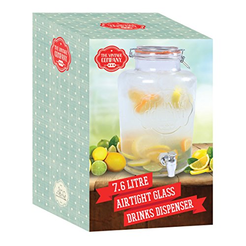 El Vintage Empresa 7,6 L 22 X 22 X 35 cm Jumbo dispensador de Bebidas de Cristal con Cierre hermético y Grifo