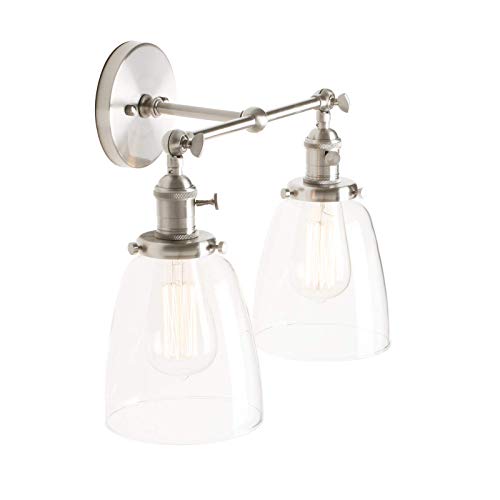 Elegantes industriales Edison dobles de la pared luminoso de la vendimia, cepillado Luminarias Loft Cafe Bar Cocina lámpara de pared de la lámpara, lámparas con pantalla de cristal Campana Luz Clara