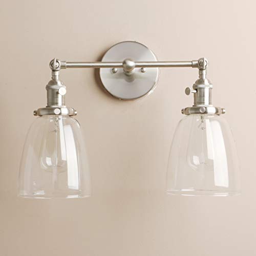 Elegantes industriales Edison dobles de la pared luminoso de la vendimia, cepillado Luminarias Loft Cafe Bar Cocina lámpara de pared de la lámpara, lámparas con pantalla de cristal Campana Luz Clara