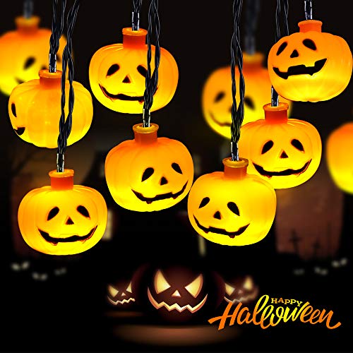 Elegear Cadena de Halloween de Calabaza 3D 3,5M 20 LEDs, 8 Modos Luces de Halloween Decoración con Pilas, Decoración de Bricolaje para Halloween/Fiestas temáticas/Carnaval/Fiesta/Celebración