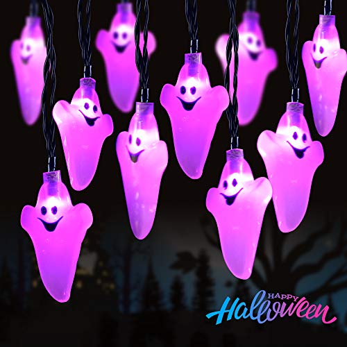 Elegear Cadena de Halloween de Fantasma 3,5 M 20 LEDs, 8 Modos Luces de Cadena Decoración Halloween con Pilas para Halloween/Fiestas temáticas/Carnaval/Fiesta/Celebración, Púrpura