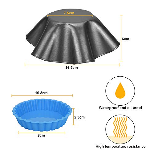 EMAGEREN Molde para Hornear Tartas, 4 Unidades Molde Redondo de Silicona para Hornear Tartas, 2 Unidades Molde para Tartaletas de Acero al Carbono, Antiadherente, Reutilizables, para Hacer Postre