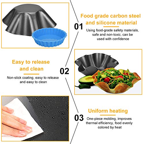 EMAGEREN Molde para Hornear Tartas, 4 Unidades Molde Redondo de Silicona para Hornear Tartas, 2 Unidades Molde para Tartaletas de Acero al Carbono, Antiadherente, Reutilizables, para Hacer Postre