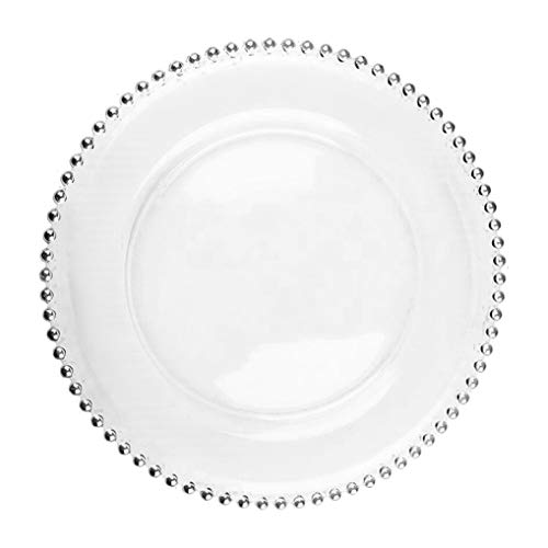EME Bajo Plato Presentación Perlas Plata 6 Unidades en Vidrio Transparente. 33 cm diámetro. 6 Unidades.
