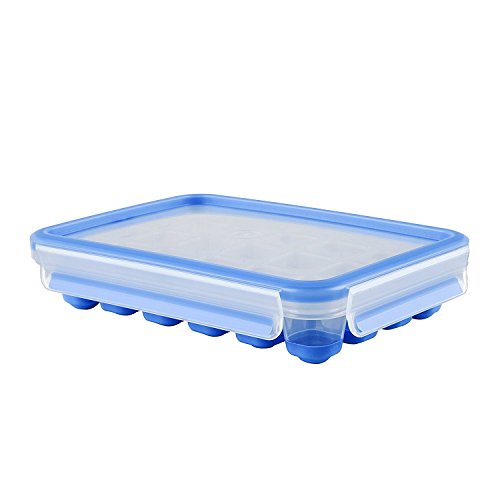 Emsa Clip & Close Bandeja para Hielo con Tapa hermética, Plástico, Azul, 33.6 x 17.2 x 27.5 cm