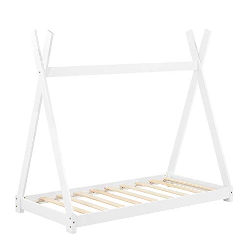 [en.casa] Cama para niños pequeños Cama Infantil 160 x 80cm Estructura Tipi de Madera Pino Blanco Mate