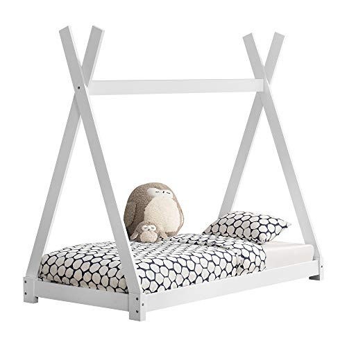 [en.casa] Cama para niños pequeños Cama Infantil 160 x 80cm Estructura Tipi de Madera Pino Blanco Mate