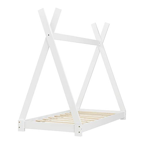[en.casa] Cama para niños pequeños Cama Infantil 160 x 80cm Estructura Tipi de Madera Pino Blanco Mate