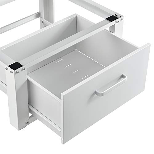 [en.casa] Pedestal para Lavadora con Cajón de Almacenamiento Soporte Mueble 63 x 54 x 31 cm hasta 150 kg Báse Estándar para Lavadora Plataforma Acero Aluminio Blanco