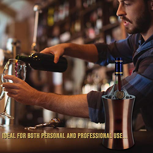 Enfriador de Botella de Vino, Premium Acero Inoxidable - Elegante Oro Rosa - diseño de doble pared - Mantén tu vino perfectamente frío, no se necesita hielo! - Regalo para Navidad o Accesorio de Bar