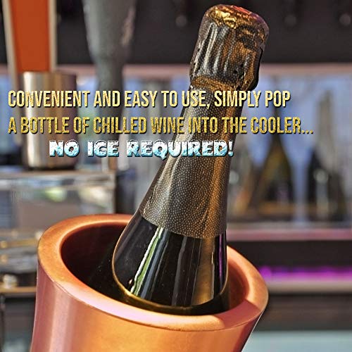Enfriador de Botella de Vino, Premium Acero Inoxidable - Elegante Oro Rosa - diseño de doble pared - Mantén tu vino perfectamente frío, no se necesita hielo! - Regalo para Navidad o Accesorio de Bar