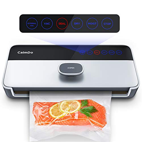 Envasadora al Vacío, CalmDo Máquina Selladora al Vacío Automático para Alimentos，6 en 1 Sellador al Vacío Profesional Seco y Húmedo 120W con Rollo Bolsas y Tubo para Uso Doméstico, CD-V001