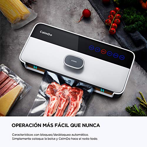 Envasadora al Vacío, CalmDo Máquina Selladora al Vacío Automático para Alimentos，6 en 1 Sellador al Vacío Profesional Seco y Húmedo 120W con Rollo Bolsas y Tubo para Uso Doméstico, CD-V001