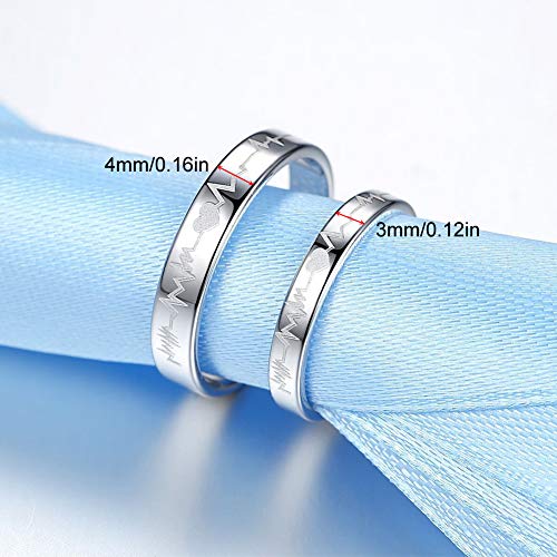 EQLEF Anillo de Latido del corazón, 1 Juego Anillos de Promesa de electrocardiograma Parejas Abiertas Anillo Ajustado para alianzas de Boda Anillos de Compromiso