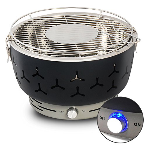 eSituro Barbacoa de Carbón Vegetal sin Humo 35x35x24cm Barbacoas de Acero Inoxidable Portátiles con Bolsa de Transporte Mini Barbacoa para Jardín Exterior, BBQ, Camping Negro
