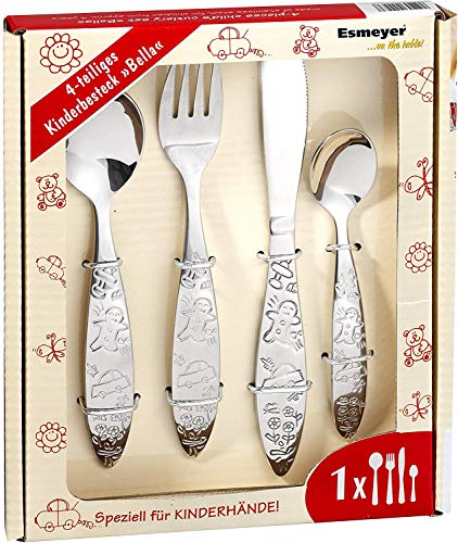 Esmeyer Cubierto Infantil Bella, 4 Piezas, Acero Inoxidable 18/0, Pulido, en Caja de Cartón para Regalo con Ventana Transparente