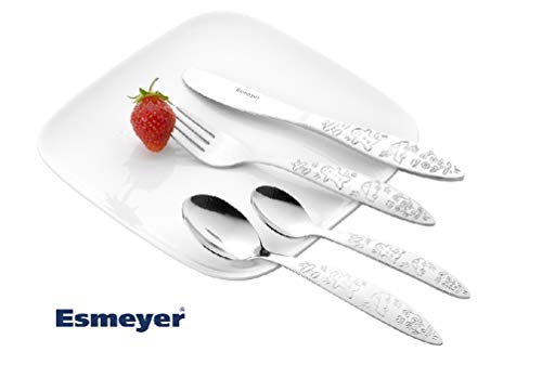Esmeyer Cubierto Infantil Bella, 4 Piezas, Acero Inoxidable 18/0, Pulido, en Caja de Cartón para Regalo con Ventana Transparente