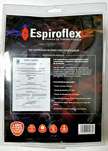 Espiroflex M119547 - Regulador butano con 1.50 m manguera gas