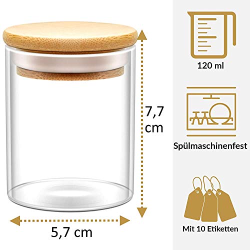 Estante de especias con 6 tarros de especias 120ml - 10 etiquetas - hermético - apto para lavavajillas - estante 42,5cm