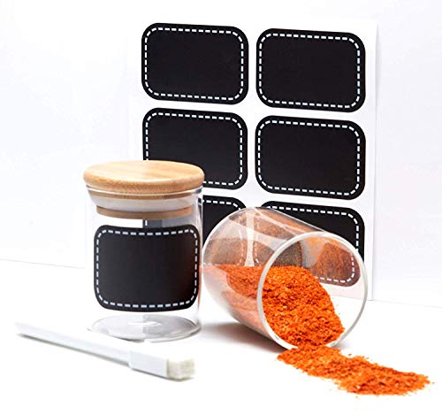 Estante de especias con 6 tarros de especias 120ml - 10 etiquetas - hermético - apto para lavavajillas - estante 42,5cm