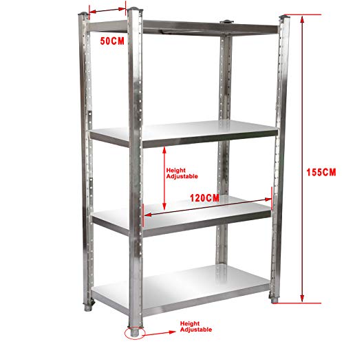 Estantería de acero inoxidable 120x50x155cm con 4 baldas para hostelería, cocina industrial, almacén