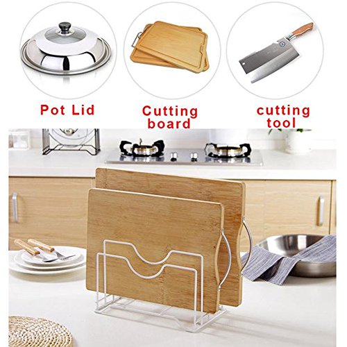 Estantería de almacenamiento para cocina, bandeja de cocina, soporte para maceta, tapa organizadora, cuchara, espátula de cocina, expositor Tamaño libre blanco