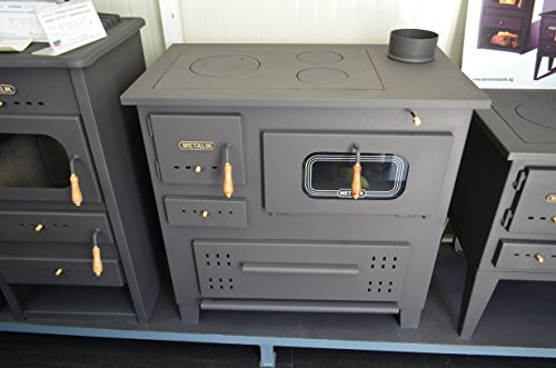 Estufa de leña de hierro fundido de Prity, quemador en la parte superior para cocinar al horno, 13 kW