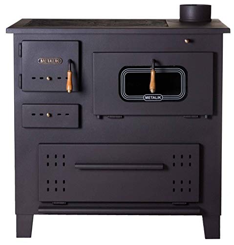 Estufa de leña de hierro fundido de Prity, quemador en la parte superior para cocinar al horno, 13 kW