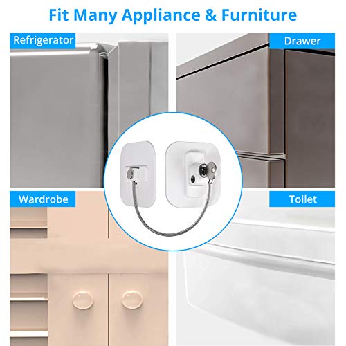 eSynic 2 piezas Seguridad de Refrigerador Cerradura de la Puerta del Refrigerador con Llave para la Seguridad del Bebé Utilizado en Refrigeradores Congeladores Armarios Secadoras Lavadoras-Blanco