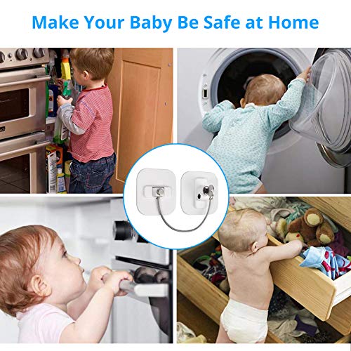 eSynic 2 piezas Seguridad de Refrigerador Cerradura de la Puerta del Refrigerador con Llave para la Seguridad del Bebé Utilizado en Refrigeradores Congeladores Armarios Secadoras Lavadoras-Blanco