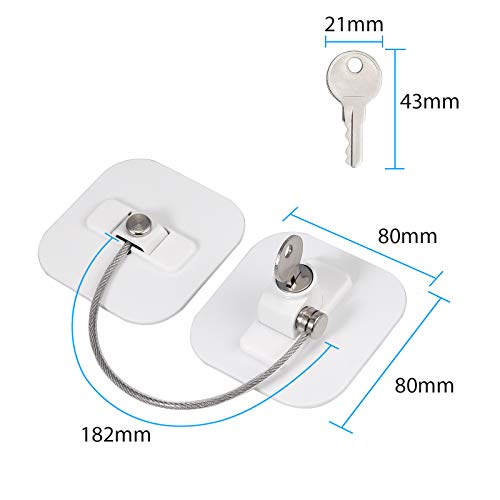 eSynic 2 piezas Seguridad de Refrigerador Cerradura de la Puerta del Refrigerador con Llave para la Seguridad del Bebé Utilizado en Refrigeradores Congeladores Armarios Secadoras Lavadoras-Blanco