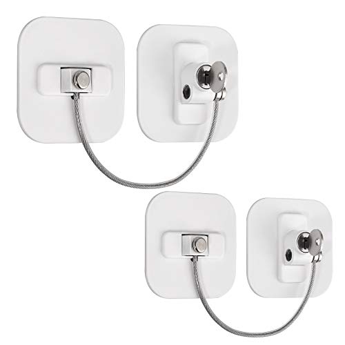eSynic 2 piezas Seguridad de Refrigerador Cerradura de la Puerta del Refrigerador con Llave para la Seguridad del Bebé Utilizado en Refrigeradores Congeladores Armarios Secadoras Lavadoras-Blanco