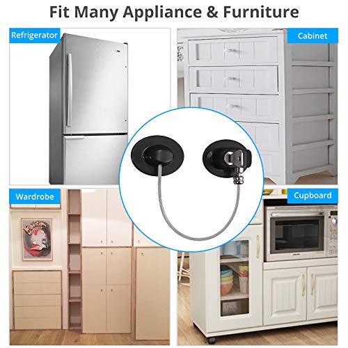 eSynic 2 Piezas Seguridad de Refrigerador Cerradura de Nevera Mini Cerradura de Seguridad para Niños Utilizada en Puerta de Refrigerador Cajón de Gabinete del Refrigerador-Negro