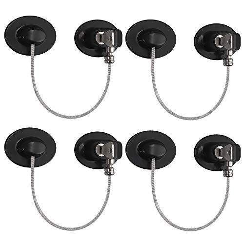 eSynic 4 Piezas Seguridad de Refrigerador Cerradura de Nevera Mini Cerradura de Seguridad para Niños Utilizada en Puerta de Refrigerador Cajón de Gabinete del Refrigerador-Negro