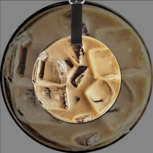 Etiquetas De Equipaje De Cuero Sintético Identificación De Nombre con Cubierta De Privacidad Trasera para Maleta De Viaje, Café Helado
