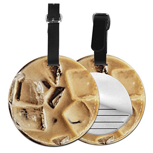 Etiquetas De Equipaje De Cuero Sintético Identificación De Nombre con Cubierta De Privacidad Trasera para Maleta De Viaje, Café Helado