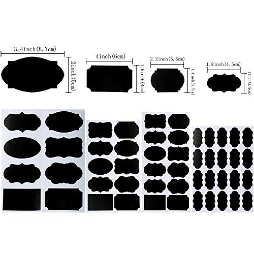 Etiquetas de pizarra Xstar, 214 piezas Etiquetas de pizarra de 4 tamaños, Juego de pegatinas de pizarra reutilizable impermeable con 2 marcadores de tiza para el hogar y la oficina