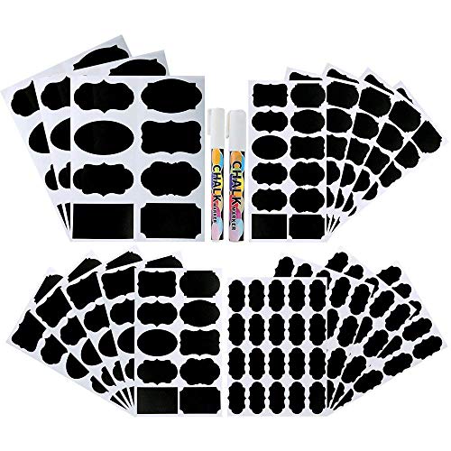 Etiquetas de pizarra Xstar, 214 piezas Etiquetas de pizarra de 4 tamaños, Juego de pegatinas de pizarra reutilizable impermeable con 2 marcadores de tiza para el hogar y la oficina