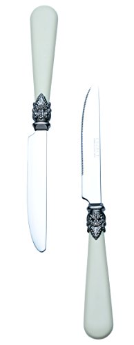 Exzact Cubertería de 16 Piezas en Acero Inoxidable/Cubiertos con Asas de Color con Mango detallado, Tradicional, Elegante, Estilo Vintage/Antiguo (WF28-16CRM Crema x 16)