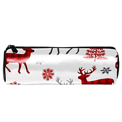 EZIOLY - Estuche para lápices de piel con alces y copos de nieve, bolsa de maquillaje para escuela, trabajo o oficina